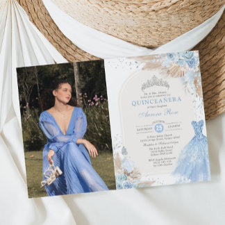 Quinceañera Baby Blue Silver Boho Mis Quince Anos Einladung