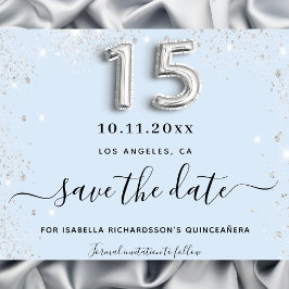 Quinceanera Baby Blue Silver Budget Save the Date Flyer
