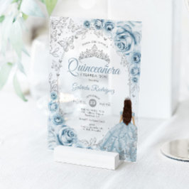 Quinceanera Baby Blue Silver Floral Acryleinladungen