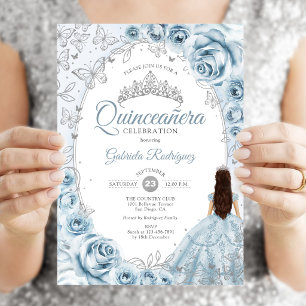 Quinceanera Baby Blue Silver Floral Einladung