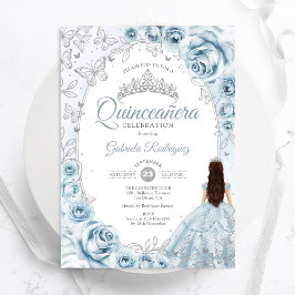 Quinceanera Baby Blue Silver Floral Einladung