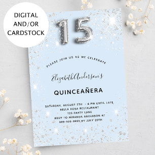 Quinceanera Baby Blue Silver Glitzer Einladung