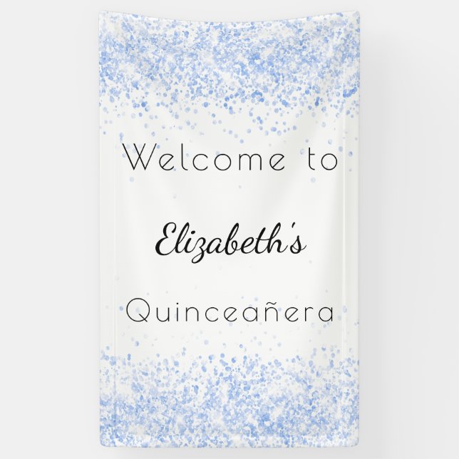 Quinceanera Baby Blue White Empfang Banner (Vertikal)