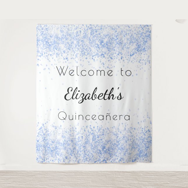 Quinceanera Baby Blue White Empfang Wandteppich (Vorderseite)