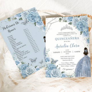 Quinceañera Baby Soft Blue Floral 15 Años Padrinos Einladung