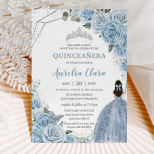 Quinceañera Baby Soft Blue Floral Prinzessin 15 Añ Einladung