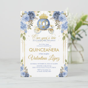 Quinceañera Babyblaues Blumen-Cinderella-Kutsche Einladung