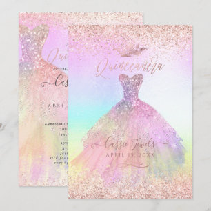 Quinceanera Baumwoll Zucker Rosa Gold Prinzessin K Einladung