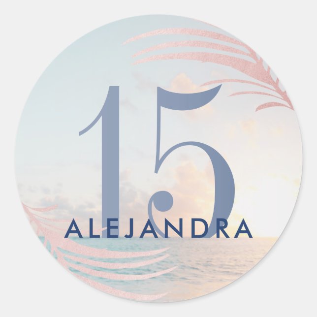 Quinceañera Beach 15. Geburtstag Gefallen Runder Aufkleber (Vorderseite)
