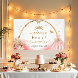 Quinceanera Begrüßungszeichen | Boho Pink Floral Banner