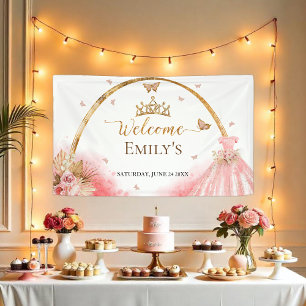 Quinceanera Begrüßungszeichen   Boho Pink Floral Banner