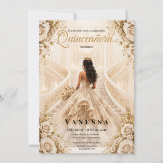 Quinceanera Beige und Gold Einladung