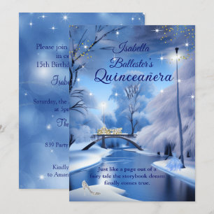Quinceanera Birthday Blue Fairytale Carriage Dress Einladung