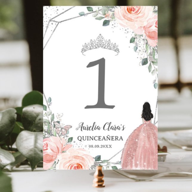 Quinceañera Birthday Blush Pink Floral Princess Tischnummer (Von Creator hochgeladen)