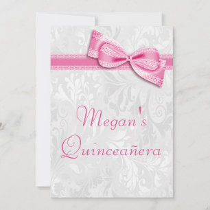 Quinceañera Birthday Damask und Pink Imitats Bow Einladung
