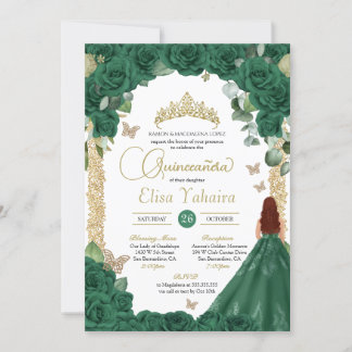 Quinceanera Birthday Emerald Green Rose Einladung