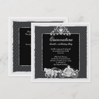 Quinceanera Birthday Horriage Black Silver Einladung