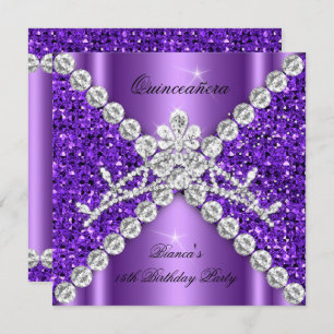 Quinceanera Birthday Lila Glitzer Diamonds Tiara Einladung
