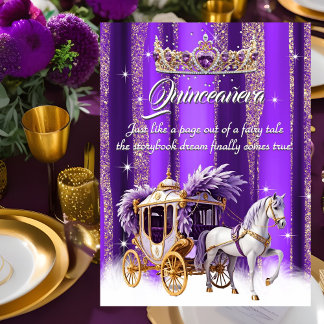 Quinceanera Birthday Lila Gold Silver Carriage Einladung