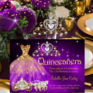 Quinceanera Birthday Lila Kleidung Tiara Carriage Einladung