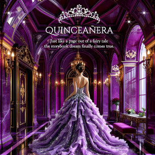 Quinceanera Birthday Palace Lila Kleid Tiara Einladung