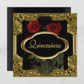 Quinceanera Birthday Party Gold Black Einladung