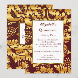 Quinceanera Birthday Party Gold burgundy Einladung