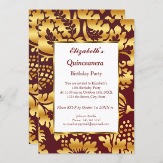 Quinceanera Birthday Party Gold burgundy Einladung