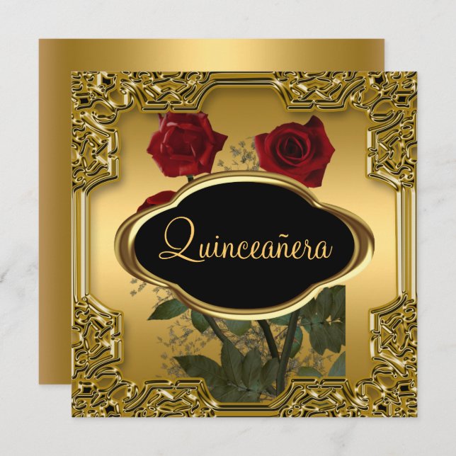 Quinceanera Birthday Party Gold Einladung (Vorne/Hinten)
