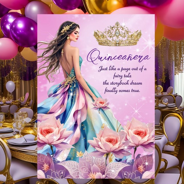 Quinceanera Birthday Pink Aquamarines Lila Kleid Einladung (Von Creator hochgeladen)
