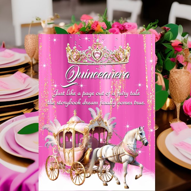 Quinceanera Birthday Pink Gold Silver Carriage Einladung (Von Creator hochgeladen)