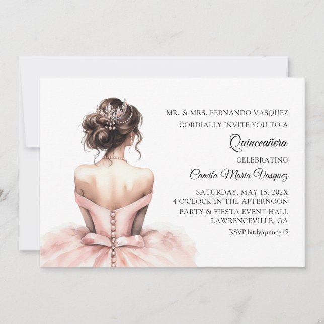 Quinceañera Birthday Pink Princess Einladung (Vorderseite)