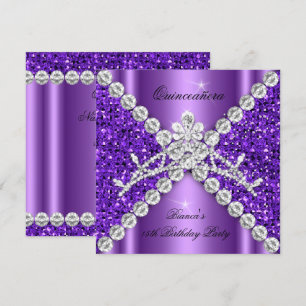 Quinceanera-Birthday-Purple-Glitter-Diamanten-Tiar Einladung