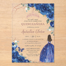 Quinceañera Birthday Royal Blue Floral Princess Acryleinladungen