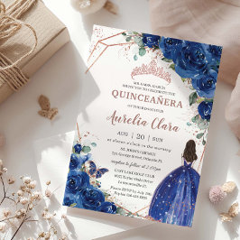 Quinceañera Birthday Royal Blue Floral Princess Einladung