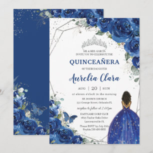 Quinceañera Birthday Royal Blue Floral Princess Einladung