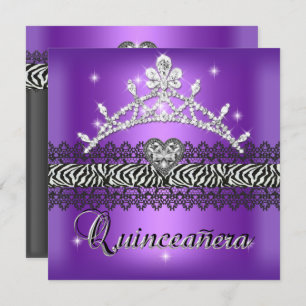 Quinceanera Birthday Zebra Lila Schwarz-weiß Einladung