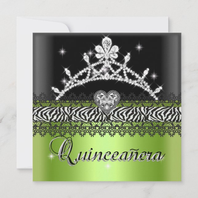 Quinceanera Birthday Zebra Lime Green Schwarz-weiß Einladung (Vorderseite)