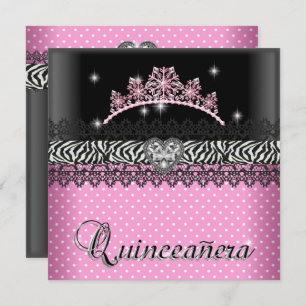 Quinceanera Birthday Zebra Pink Schwarz-weiß Einladung