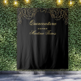 Quinceanera Black and Gold Foto Stand Hintergrund Wandteppich