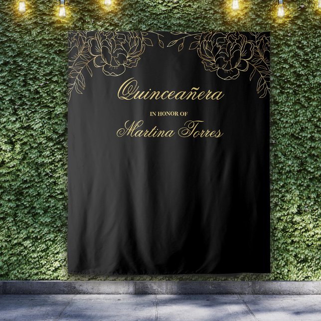 Quinceanera Black and Gold Foto Stand Hintergrund Wandteppich (Von Creator hochgeladen)