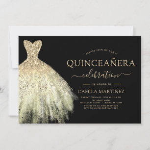 Quinceanera Black and Gold Glitzer Sparkone Einladung
