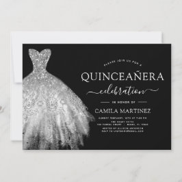 Quinceanera Black and Silver Glitzer Sparkle Einladung