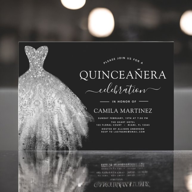 Quinceanera Black and Silver Glitzer Sparkle Einladung (Von Creator hochgeladen)
