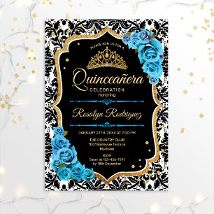 Quinceanera - Black Blue Gold Einladung