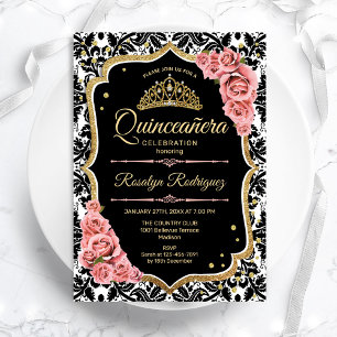 Quinceanera - Black Blush Pink Gold Einladung