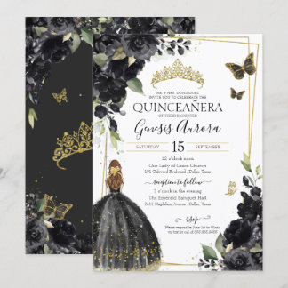 Quinceañera Black Floral Butterfly, Mädchen im Kle Einladung