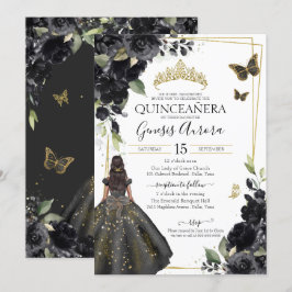 Quinceañera Black Floral Gold Butterfly Kleid Einladung