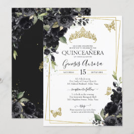 Quinceañera Black Gold Aquarellblume Einladung