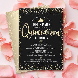 Quinceañera Black Gold Foil Glitzer Princess Crown Einladung